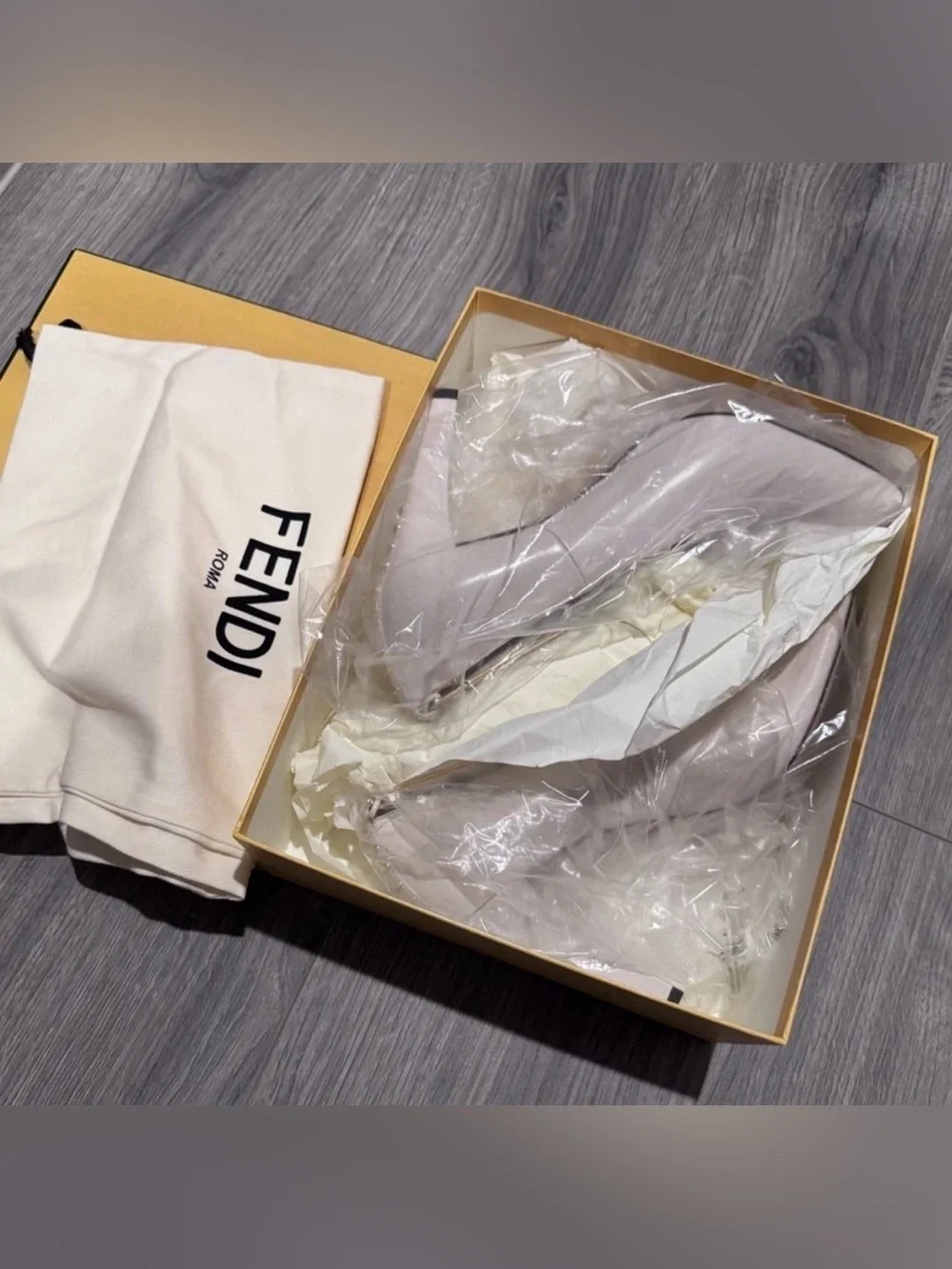 Fendi beige leather pumps with gold ankle straps and studs *New in box*